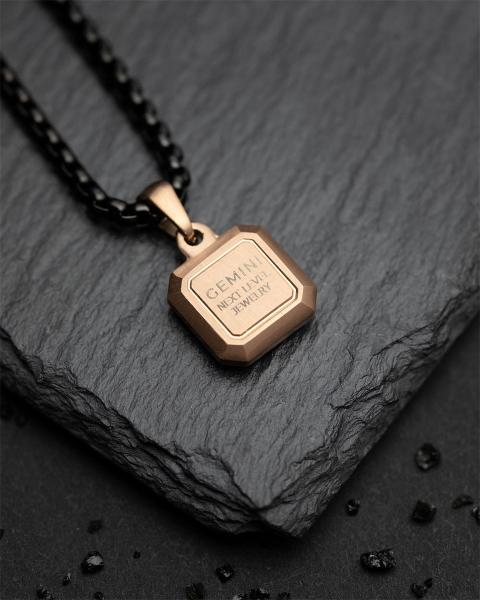 Titan/Stahl Halskette mit Bronze-Finish und Schwarz Achat Stein - Meraki Bronze